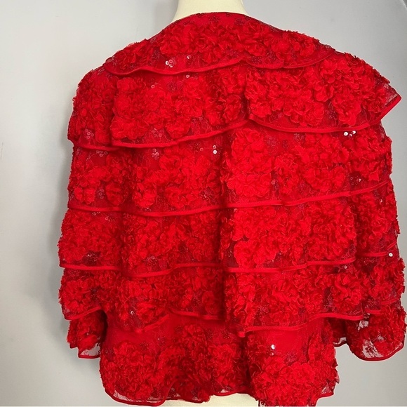 Vintage red three piece set maxi dress with floral lace embellished jacket - Picture 7 of 13